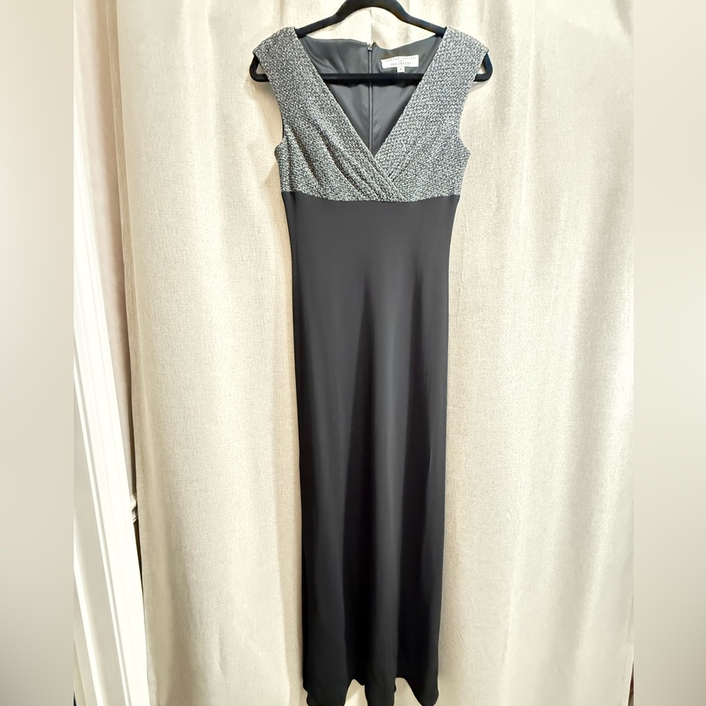 Andrea Polizzi for Rex Lester Black Silver Evening Gown Dress Sz 6 Formal Maxi